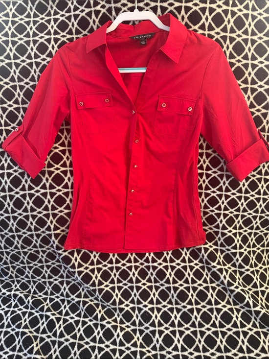 Zac & Rachel Tops - Zac & Rachel Bright Red blingy Button-Front Fitted Blouse